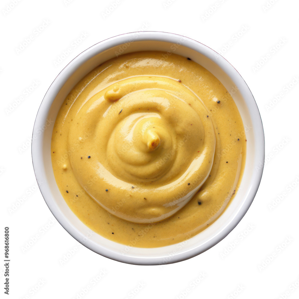 Musterd sauce on white bowl top view isolated on transparent background Musterd sauce on white bowl top view isolated on transparent background