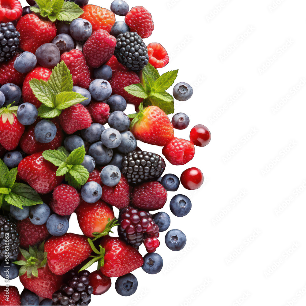 Mix Berries in corner top view isolated on transparent background Mix Berries in corner top view isolated on transparent background
