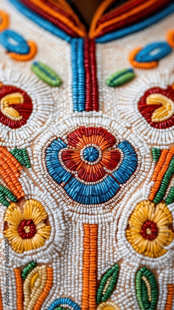 Fototapeta premium Close-up of intricate beadwork on traditional costume