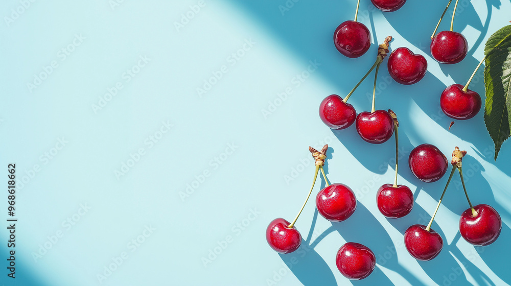 fresh cherry fruits in a blue background fresh cherry fruits in a blue background