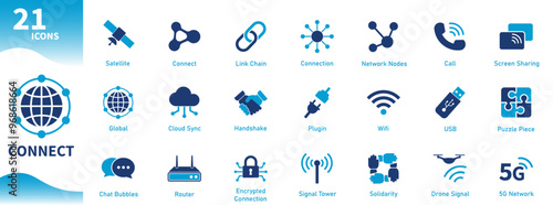 Connect icon. Collection of icons about connection, internet, data, digital, technology, holding hands, contact. Solid vector icons.