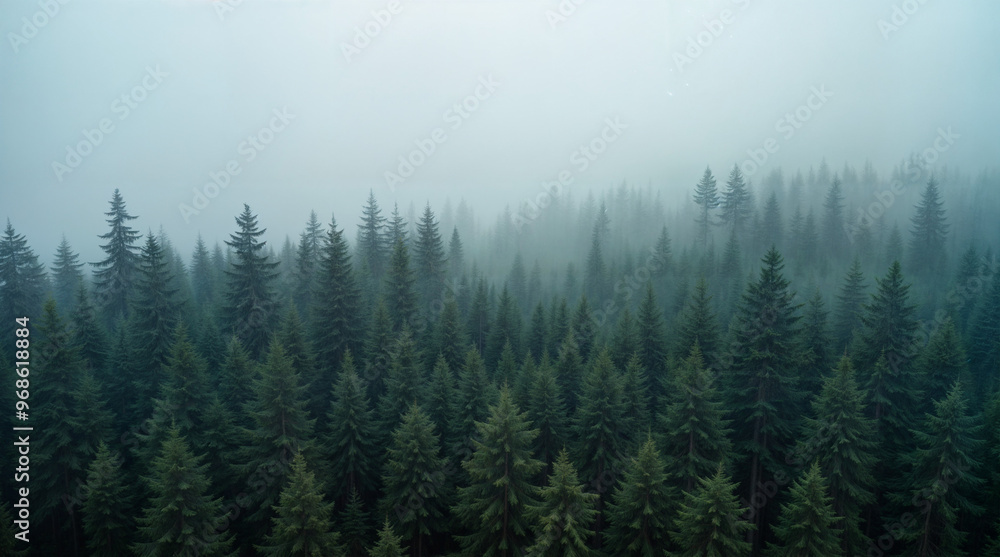 Foggy forest, natural landscape, Generative AI Foggy forest, natural landscape, Generative AI