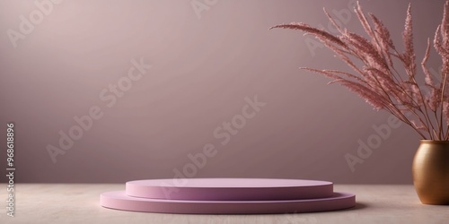 Podium soft pink and purple background can be used for mocking up or display product to make advertising. photo