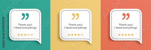 3D bubble testimonial banner, quote, infographic. Social media post template designs for quotes. Empty speech bubbles, quote bubbles and text box.