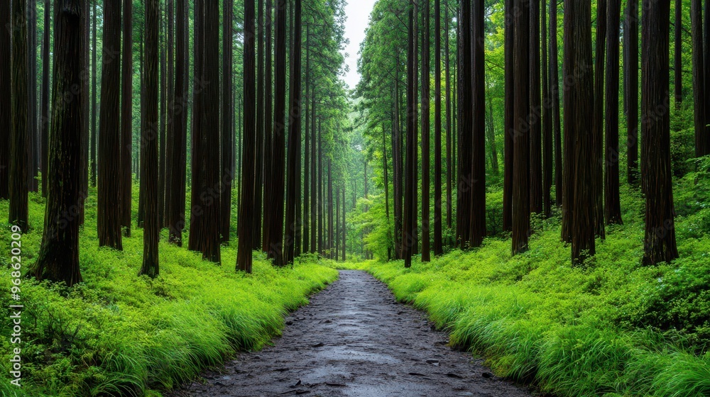 Serene Japanese forest bathing scene Serene Japanese forest bathing scene