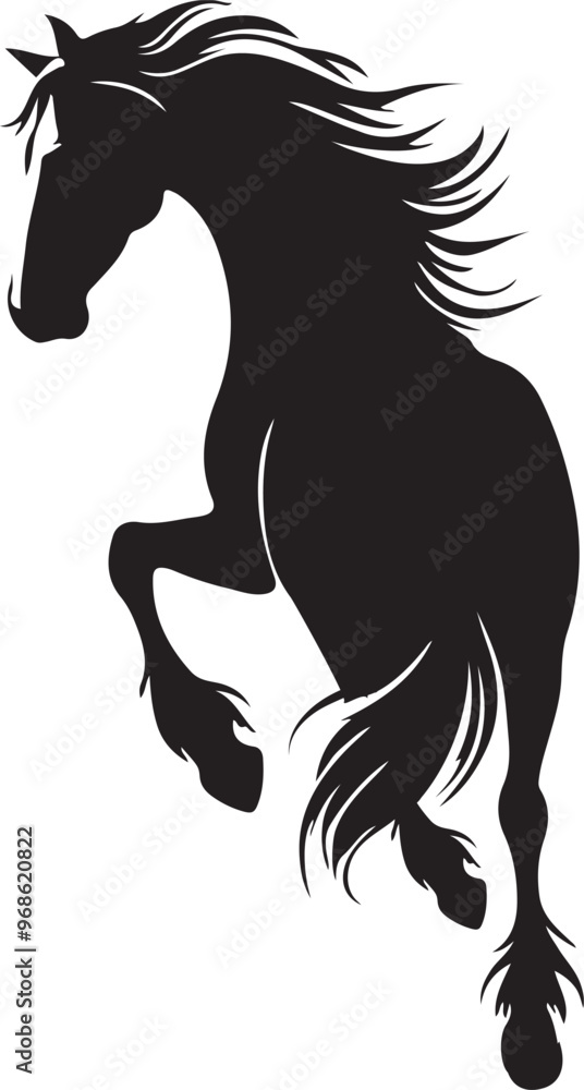 Black silhouette of a grazing horse isolated on a white background. Concept of a wild animal illustration, minimalist style, equine art. Print, icon, logo Black silhouette of a grazing horse isolated on a white background. Concept of a wild animal illustration, minimalist style, equine art. Print, icon, logo