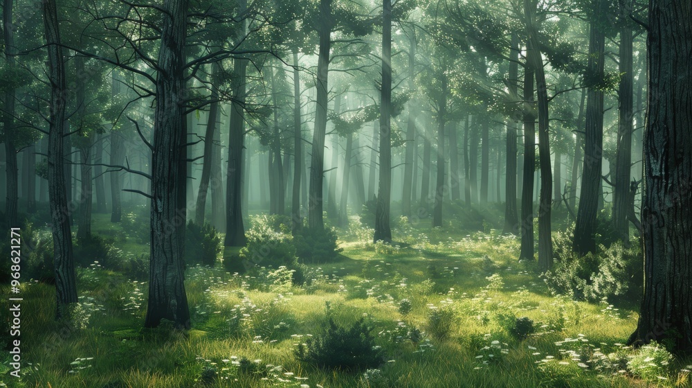 Obraz premium A forest with trees and grass