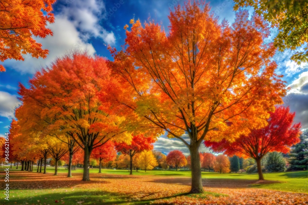 Fototapeta premium Vibrant fall trees with vibrant colors in park