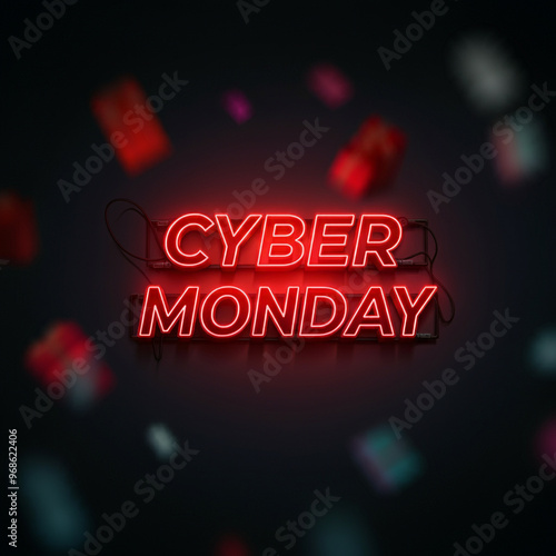 Red neon "Cyber Monday" sig...