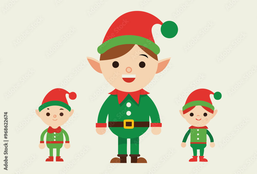 Festive Christmas elves and Holiday Icons Vector Illustration Set Festive Christmas elves and Holiday Icons Vector Illustration Set