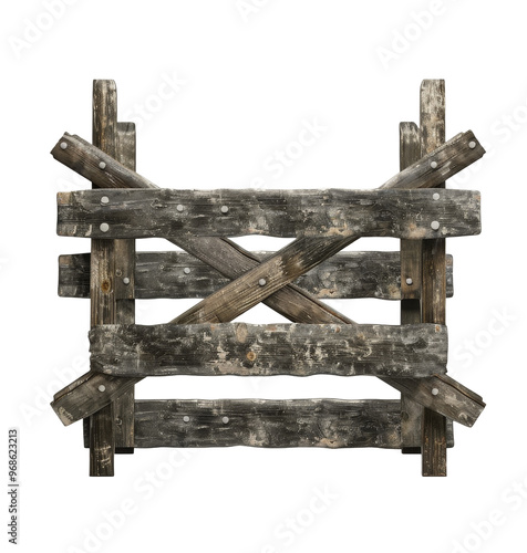 Wooden barricade on a transparent background.