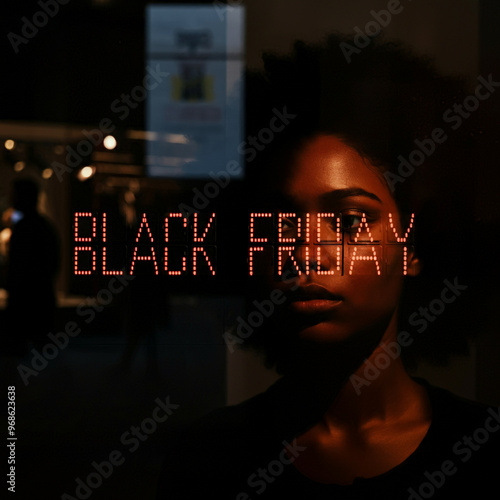 Black Friday text reflected...