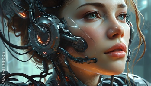 Futuristic portrait of a woman infused with advanced technology and a high-tech aesthetic photo