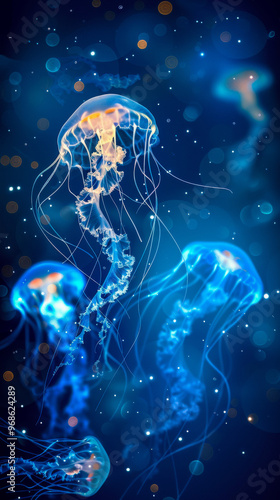 Glowing Jellyfish in the De...