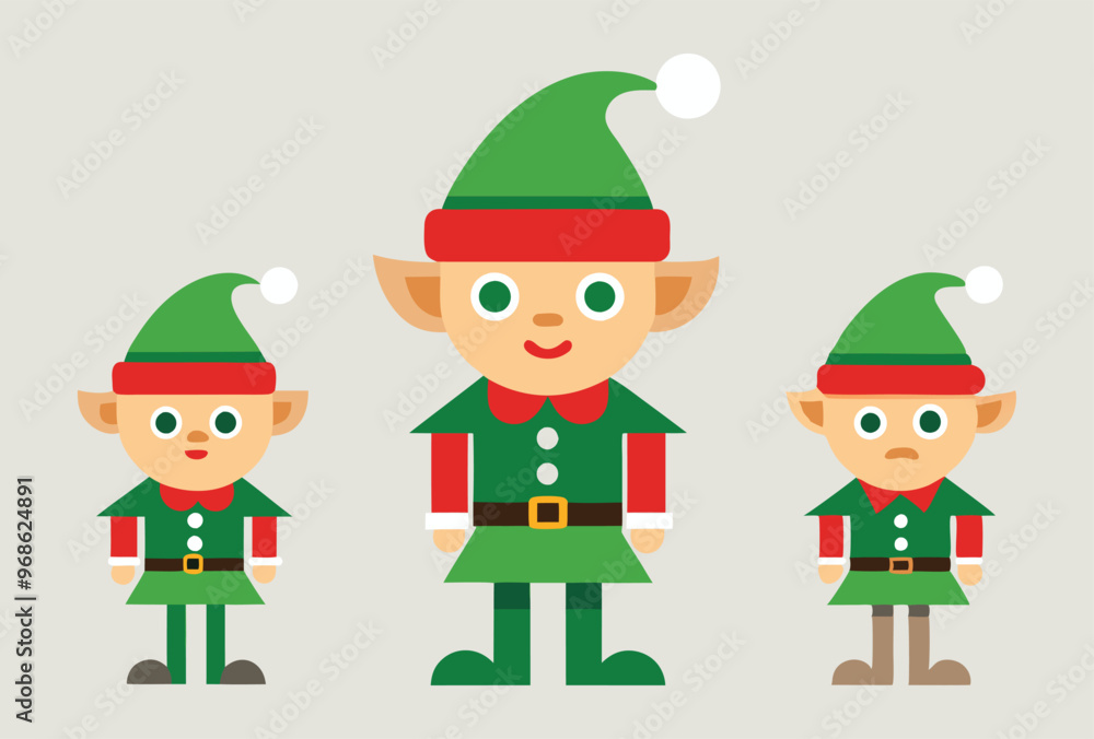 Festive Christmas elves and Holiday Icons Vector Illustration Set Festive Christmas elves and Holiday Icons Vector Illustration Set