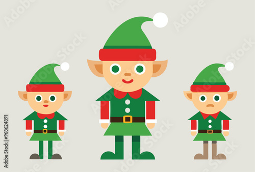 Festive Christmas elves and Holiday Icons Vector Illustration Set