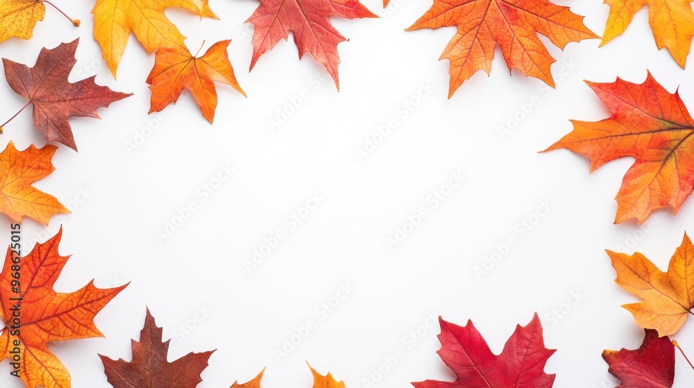 Autumn Leaves Border on White Background Autumn Leaves Border on White Background