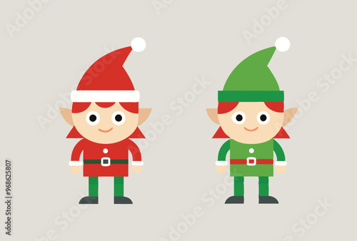 Festive Christmas elves and Holiday Icons Vector Illustration Set