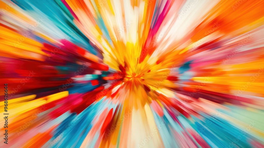 Abstract explosive burst of color with sharp, fragmented shapes radiating from a central point, blending vibrant shades in a blurry motion. Abstract explosive burst of color with sharp, fragmented shapes radiating from a central point, blending vibrant shades in a blurry motion.