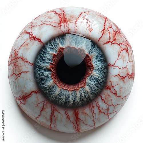 Scary Eyeball with Veins - A realistic Halloween eyeball with red veins and a detailed iris, isolated on a white background with no shadow –-ar 16:9
