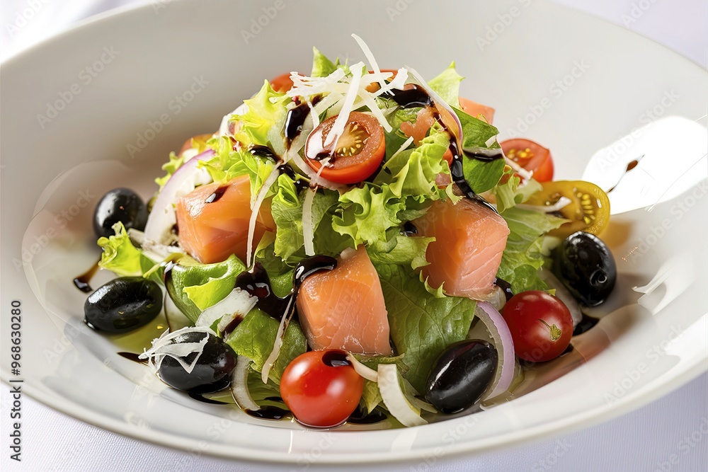 A delectable and visually appealing presentation of a fresh and vibrant salad dish A delectable and visually appealing presentation of a fresh and vibrant salad dish