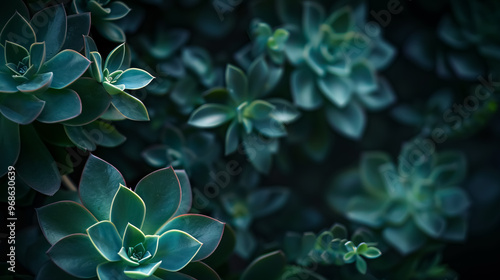 Fototapeta Naklejka Na Ścianę i Meble -  Succulent plant background wallpaper, showcasing a dark aesthetic nature image.