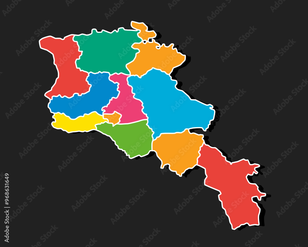 Fototapeta premium Vector map country Armenia divided on regions