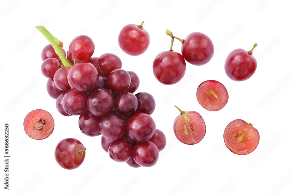 Obraz premium Red grape with slices isolated on white background , Grape pattern with clipping path.