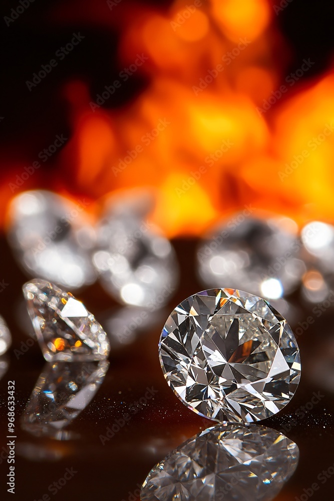 A close up of a pile of diamonds with a fire in the background A close up of a pile of diamonds with a fire in the background