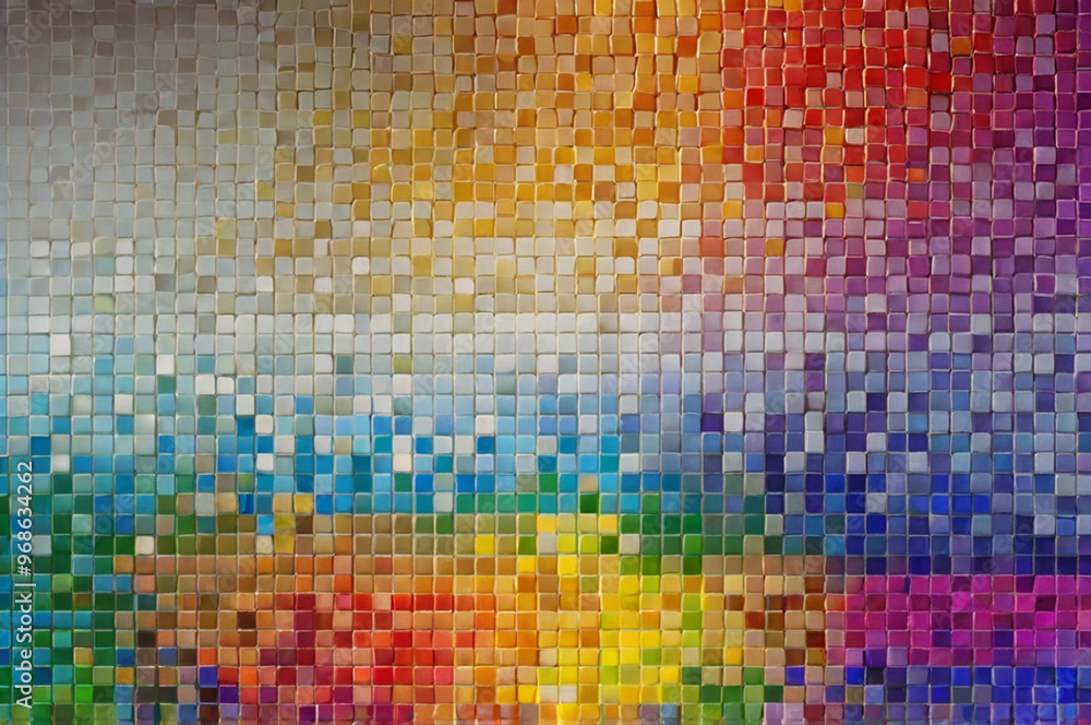 Vibrant pixel art with a rainbow scheme, sharp geometric design on a white background, modern and vivid. Vibrant pixel art with a rainbow scheme, sharp geometric design on a white background, modern and vivid.