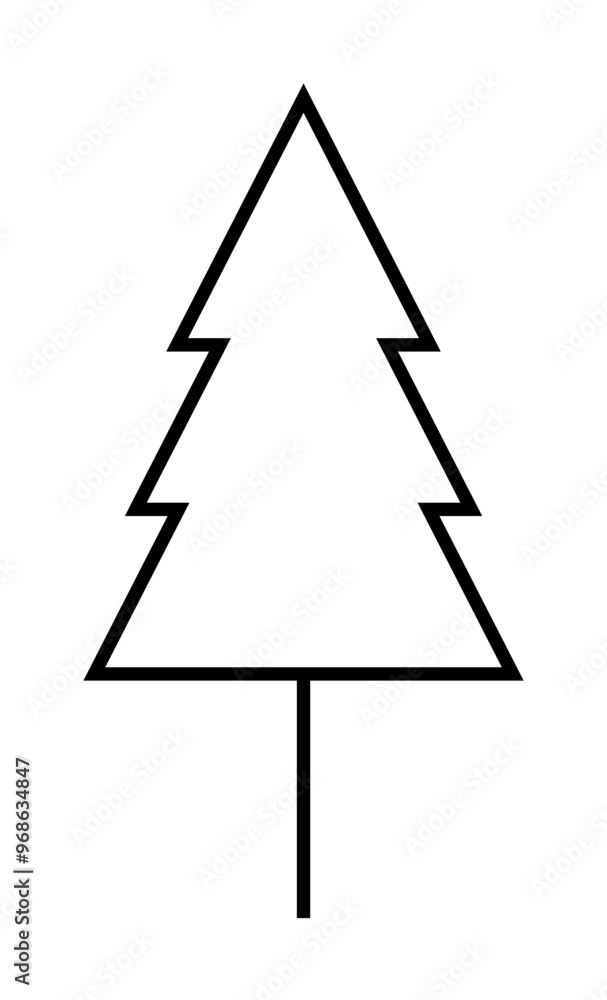 A minimalist black and white line drawing of a pine tree, characterized by basic geometric shapes. Ideal for nature, holiday, winter, eco-friendly, forest themes. Clean, simple, modern style. A minimalist black and white line drawing of a pine tree, characterized by basic geometric shapes. Ideal for nature, holiday, winter, eco-friendly, forest themes. Clean, simple, modern style.