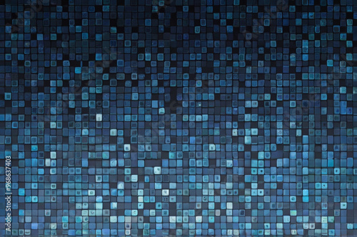 Tech-inspired blue pixel art, crisp and modern, on white background, emphasizing depth and innovation.