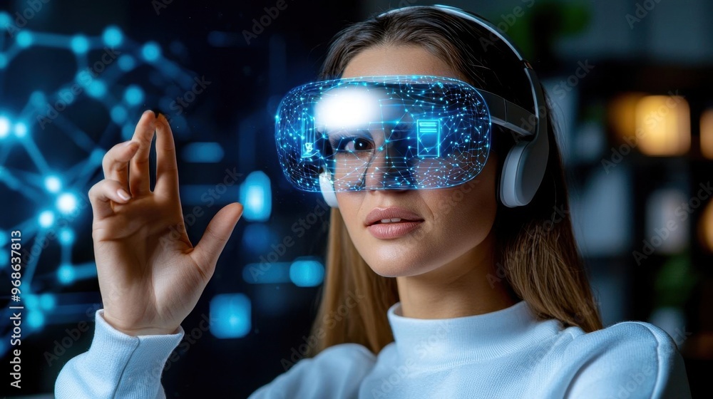 Virtual AI assistant interacting with holograms in a smart home setup Virtual AI assistant interacting with holograms in a smart home setup