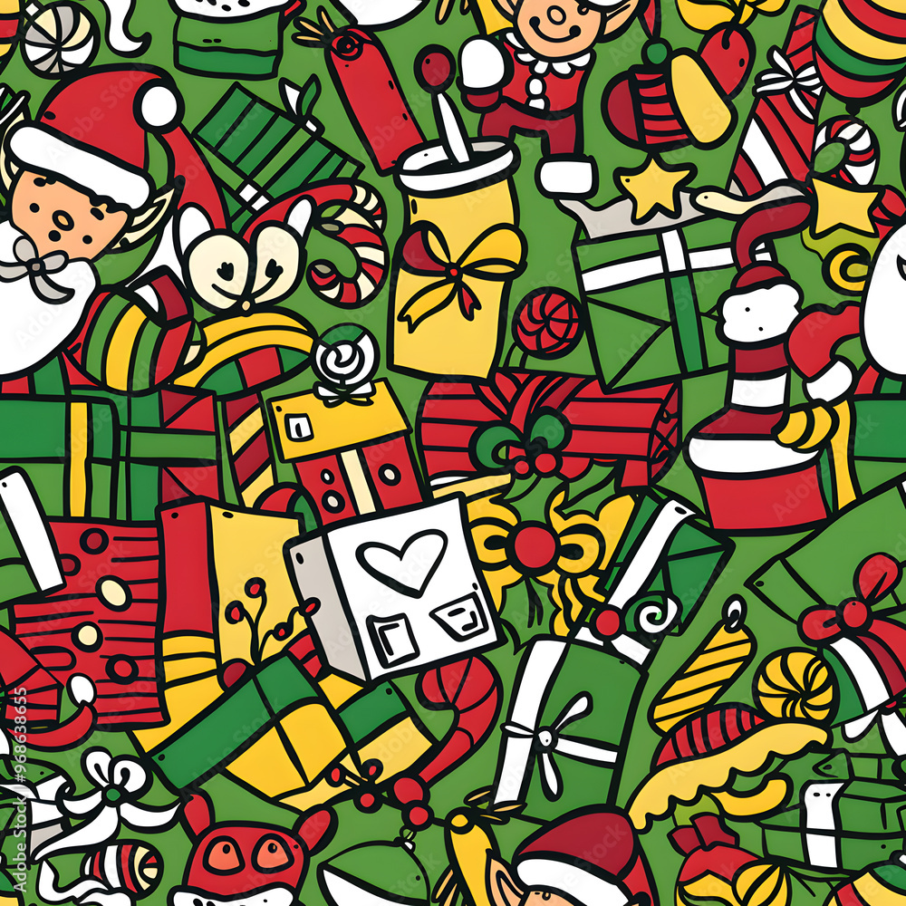 Obraz premium New Year and Christmas 2d cartoon or graphic advertising background, Seamless pattern