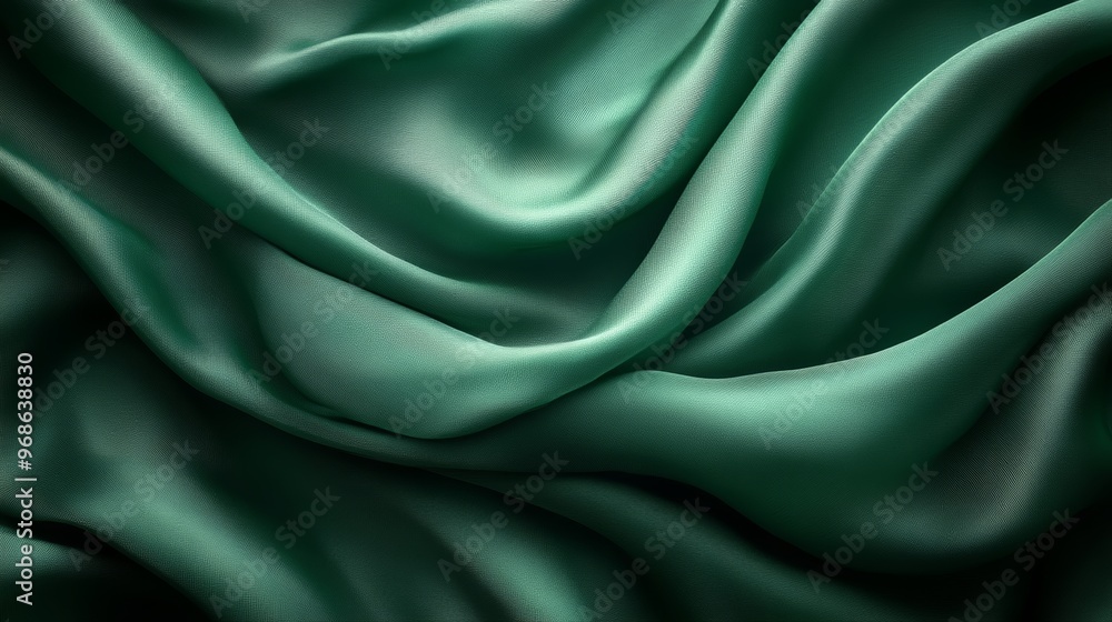 Luxurious emerald green silk fabric with soft folds Luxurious emerald green silk fabric with soft folds