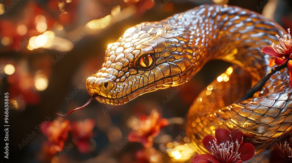 A golden snake with a bright background A golden snake with a bright background