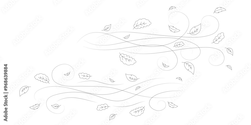 Doodle autumn leaves flying in the wind. Falling season outline backdrop, air flow leaves wave linear pattern or wind blowing doodle vector print. Autumn windy weather hand drawn monochrome background Doodle autumn leaves flying in the wind. Falling season outline backdrop, air flow leaves wave linear pattern or wind blowing doodle vector print. Autumn windy weather hand drawn monochrome background