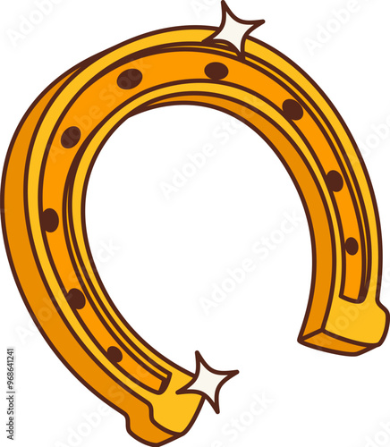 Casino groovy cartoon lucky horseshoe icons for gambling poker game, vector luck symbol. Casino poker jackpot or slot machine lucky spin icon of golden horseshoe for gamble sign in groovy cartoon art