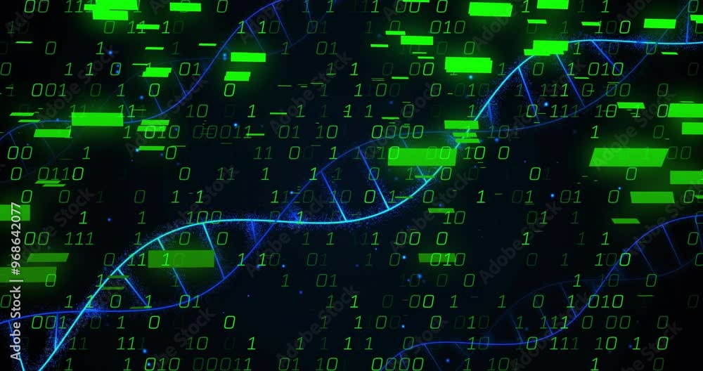 Animation of dna strands and binary coding digital data processing Animation of dna strands and binary coding digital data processing