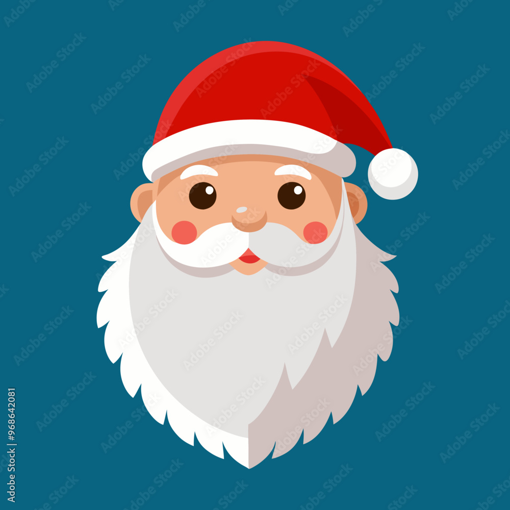 Cartoon illustration of Santa Clauss face with beard and hat Cartoon illustration of Santa Clauss face with beard and hat