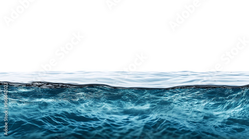 Water wave blue ocean surface wide panorama isolated on white background