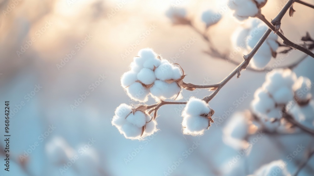 A high-quality, close-up photograph of fluffy cotton bolls on a branch. The soft, white fibers of the cotton stand out against a neutral or pastel background, creating a calm and natural aesthetic. A high-quality, close-up photograph of fluffy cotton bolls on a branch. The soft, white fibers of the cotton stand out against a neutral or pastel background, creating a calm and natural aesthetic.