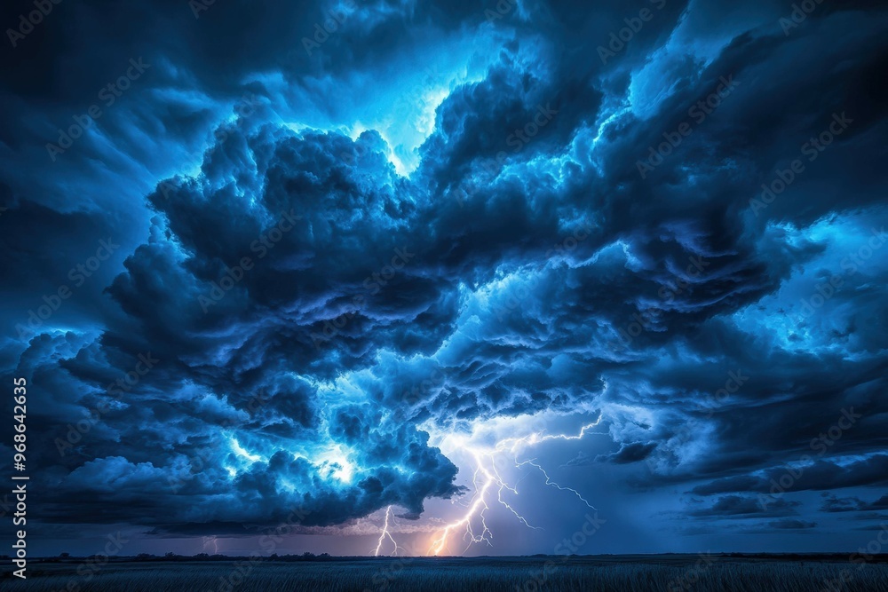 a photo Stormy Sky with Lightning Strikes: A dramatic, dark sky filled with rolling storm clouds and bright flashes of lightning cutting through the atmosphere a photo Stormy Sky with Lightning Strikes: A dramatic, dark sky filled with rolling storm clouds and bright flashes of lightning cutting through the atmosphere