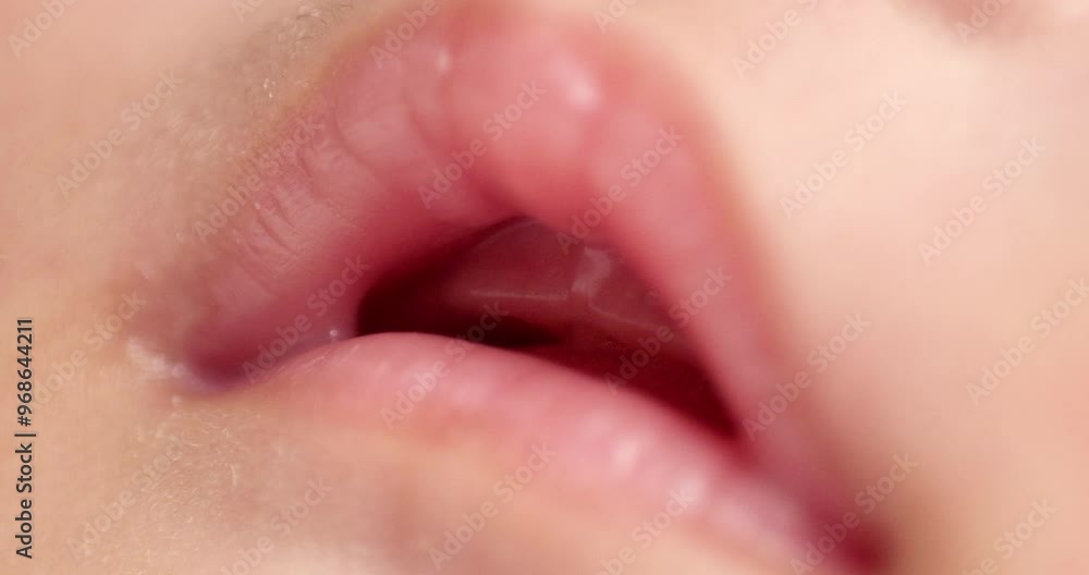 Close up of baby girl's pink lips that appear to have no teeth yet Close up of baby girl's pink lips that appear to have no teeth yet