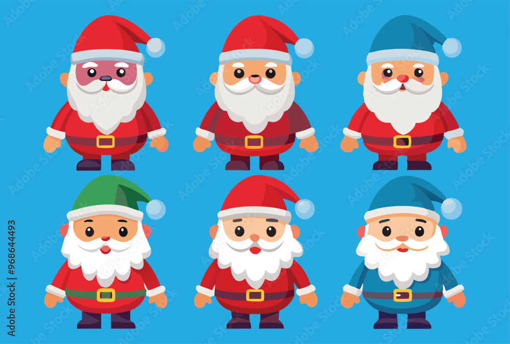 Set of Cute Cartoon Santa Claus Characters in Different Outfits Vector Illustration Set of Cute Cartoon Santa Claus Characters in Different Outfits Vector Illustration