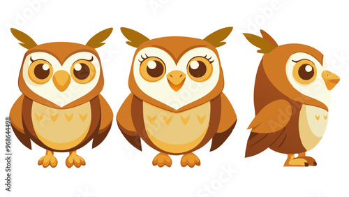 Cute cartoon owl character in multiple angles for kids' illustration and educational materials