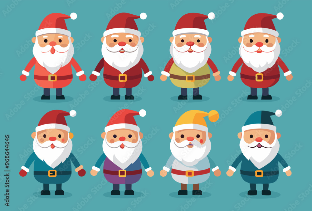 Set of Cute Cartoon Santa Claus Characters in Different Outfits Vector Illustration Set of Cute Cartoon Santa Claus Characters in Different Outfits Vector Illustration