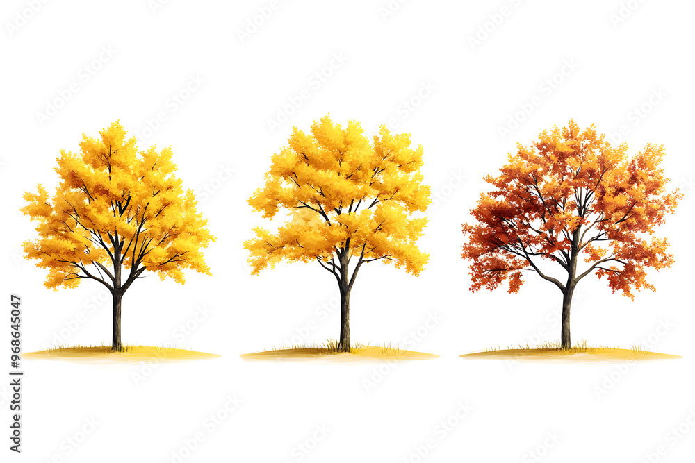Yellow trees set isolated on white background Yellow trees set isolated on white background