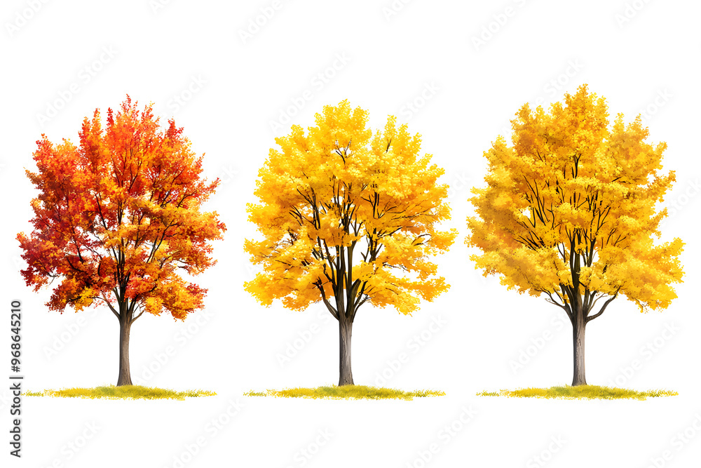 Yellow trees set isolated on white background Yellow trees set isolated on white background