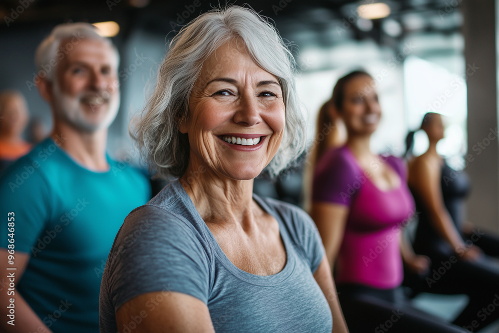 woman with tank top is smiling. She is surrounded by other people, some of whom are also smiling. Scene is happy and positive woman with tank top is smiling. She is surrounded by other people, some of whom are also smiling. Scene is happy and positive